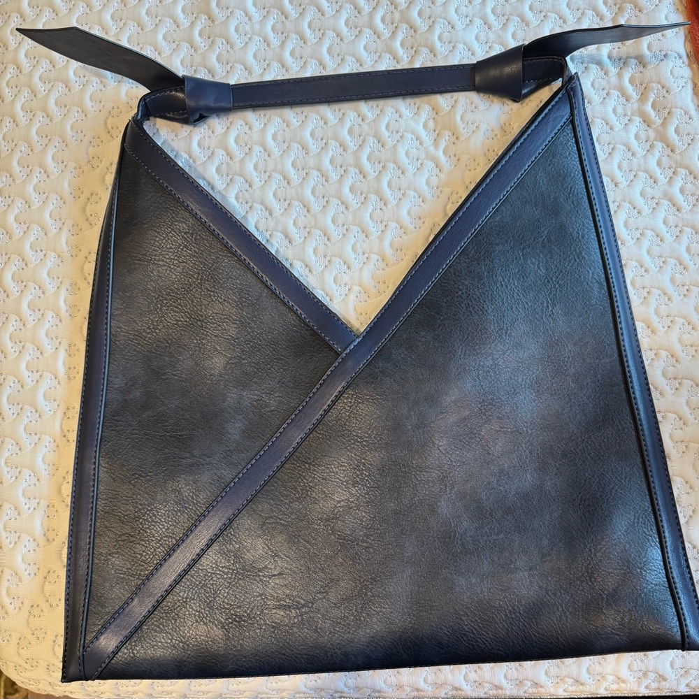Blue Geometric Shoulder Bag with Asymmetrical Design